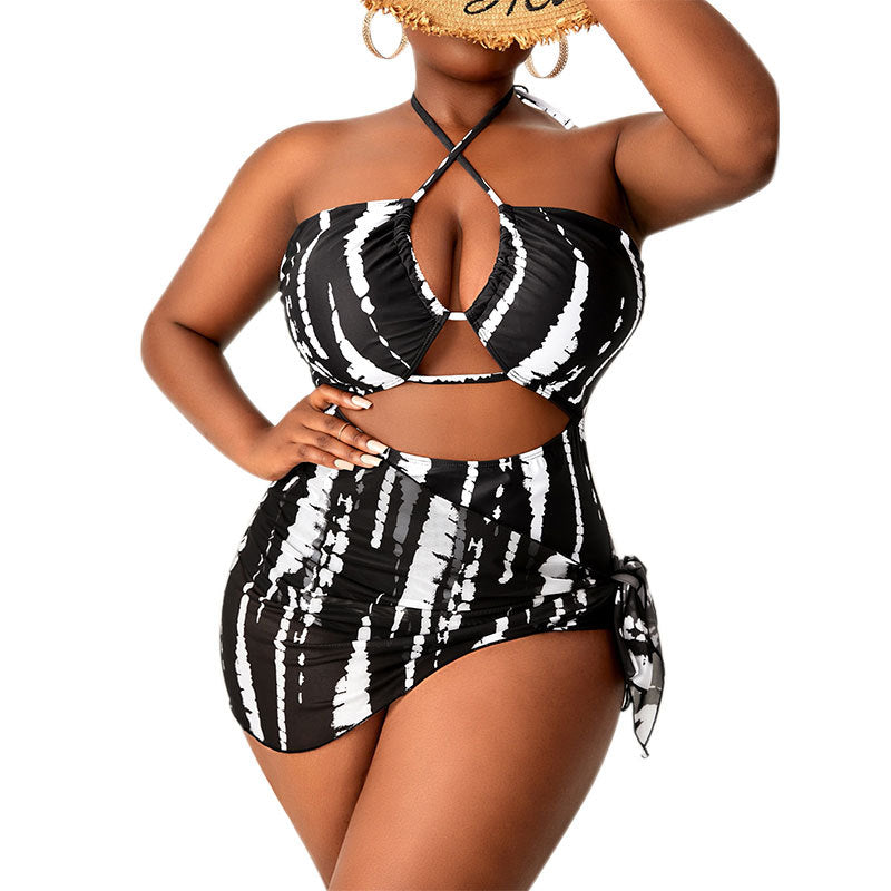 Striped Backless One-Piece Swimsuit for Women,Plus Size, Swimwear