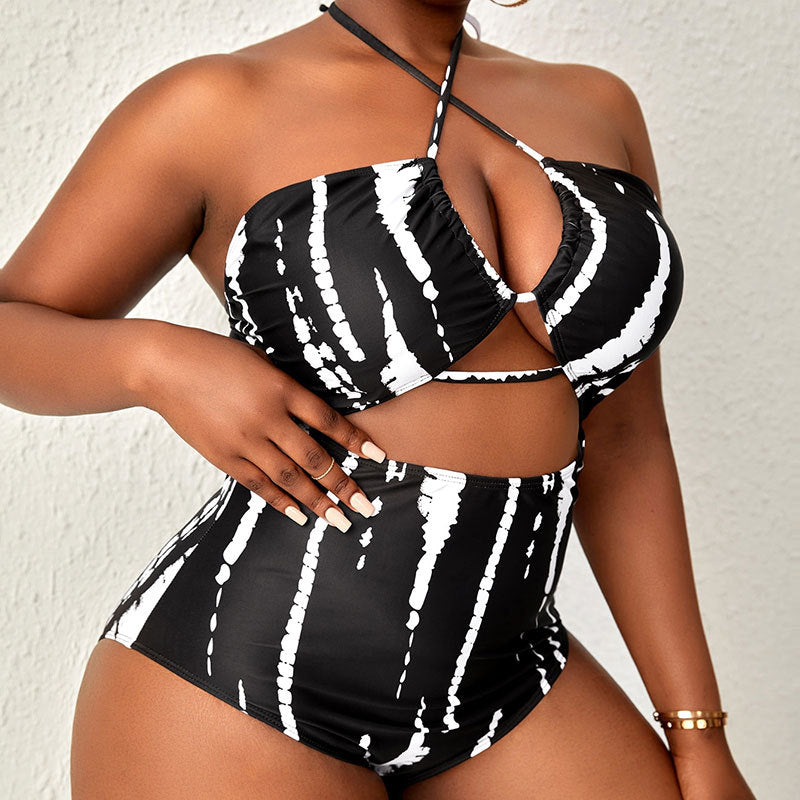 Striped Backless One-Piece Swimsuit for Women,Plus Size, Swimwear