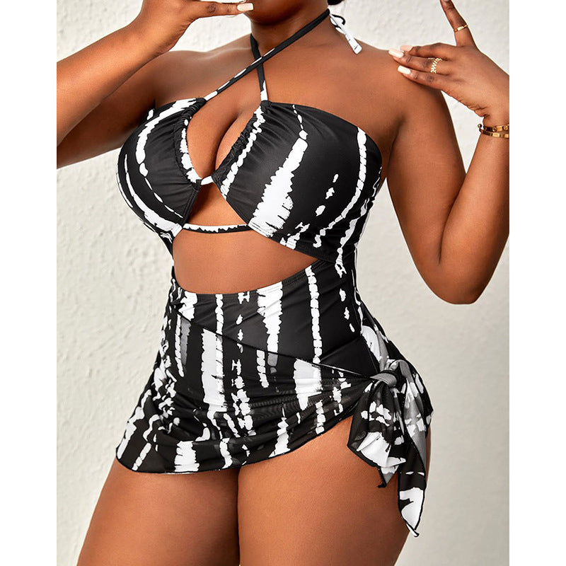 Striped Backless One-Piece Swimsuit for Women,Plus Size, Swimwear